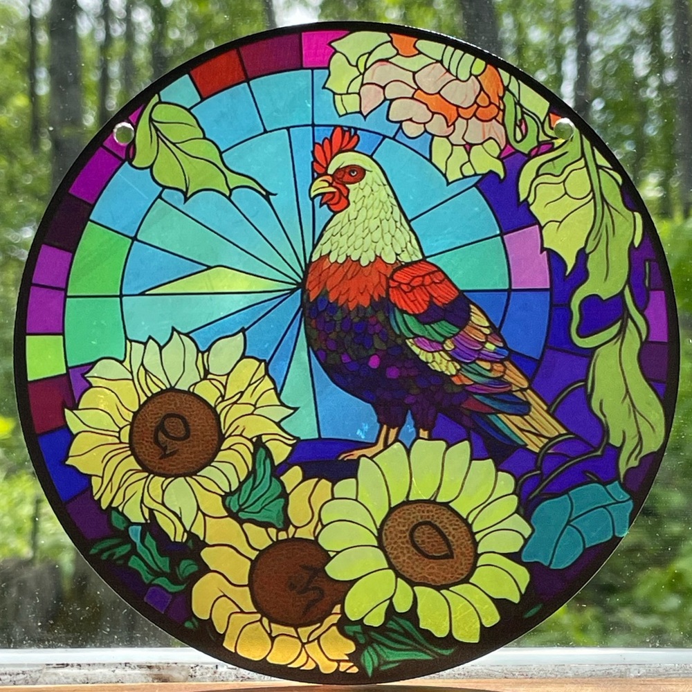 Suncatcher Acrylic Rooster Bird Farm Animal Chicken Faux Stained Glass Home Deco